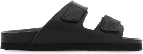 Palm Angels Zwarte Leren Sliders met Dubbele Touch Strap Black
