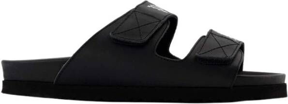 Palm Angels Zwarte Leren Sliders met Dubbele Touch Strap Black Dames