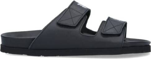 Palm Angels Zwarte Leren Sliders met Dubbele Touch Strap Black