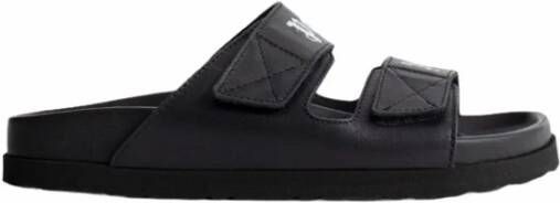 Palm Angels Zwarte Leren Sliders met Dubbele Touch Strap Black