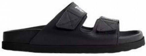 Palm Angels Zwarte Leren Sliders met Dubbele Touch Strap Black