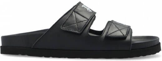 Palm Angels Zwarte Leren Sliders met Dubbele Touch Strap Black Dames