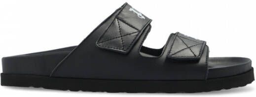 Palm Angels Zwarte Leren Sliders met Dubbele Touch Strap Black