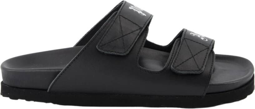 Palm Angels Zwarte Leren Sliders met Dubbele Touch Strap Black