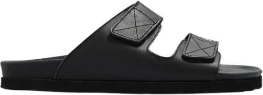 Palm Angels Zwarte Leren Sliders met Dubbele Touch Strap Black Dames