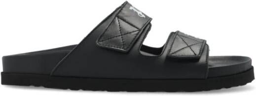 Palm Angels Zwarte Leren Sliders met Dubbele Touch Strap Black