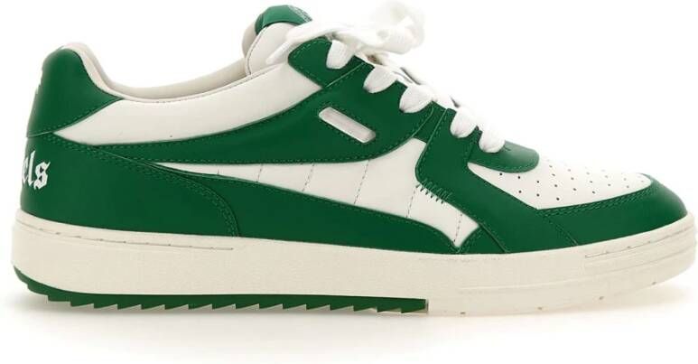 Palm Angels Witte Leren Sneakers met Smaragdgroene Accenten White