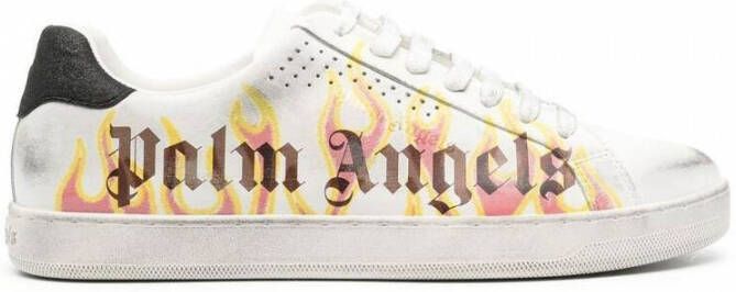 Palm Angels Flame Logo Sneakers in Wit Geel White Heren