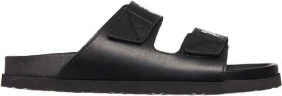 Palm Angels Zwarte Leren Sliders met Dubbele Touch Strap Black