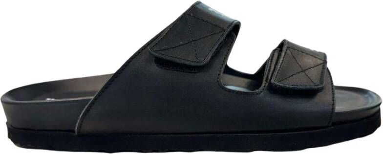 Palm Angels Zwarte Leren Sliders met Dubbele Touch Strap Black