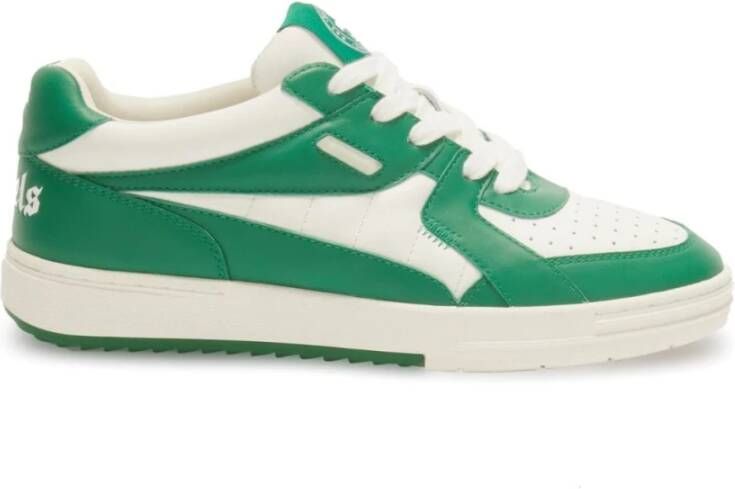 Palm Angels Witte Leren Sneakers met Smaragdgroene Accenten White