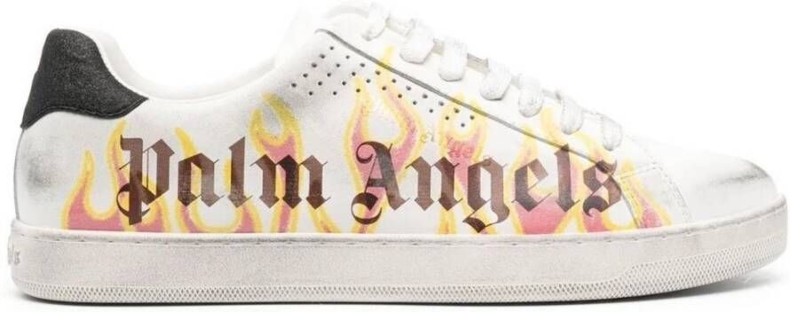Palm Angels Flame Logo Sneakers in Wit Geel White Heren