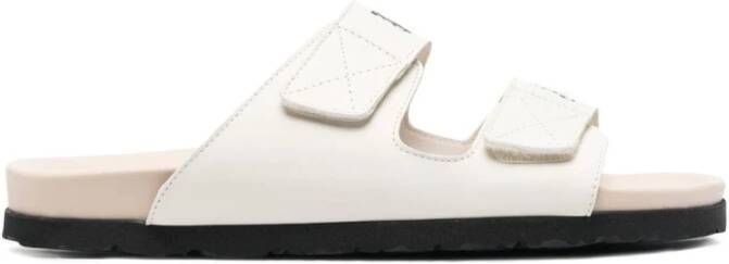 Palm Angels Witte Leren Logo Sandalen Wit Heren