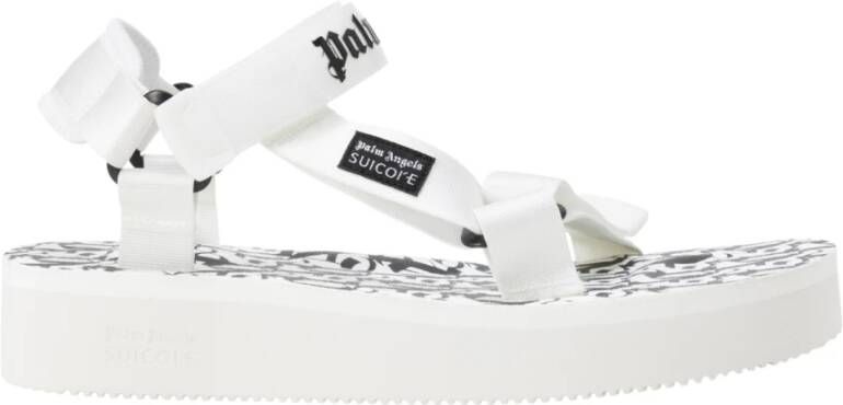 Palm Angels Witte Rubberen Sandalen met Logoband White Heren