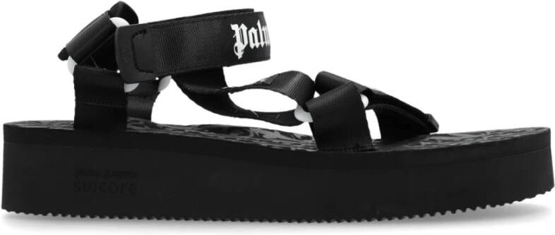 Palm Angels Zwarte Sneakers met Band en Logo Detail Black Dames