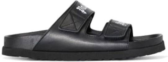 Palm Angels Zwarte Leren Dubbele Riem Sandalen