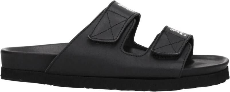 Palm Angels Zwarte Leren Platte Sandalen met Logo