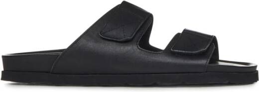 Palm Angels Zwarte Leren Sliders met Dubbele Touch Strap Black