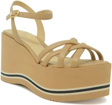 Paloma Barceló Bruin Leren Sleehak Sandalen Ss24 Beige Dames