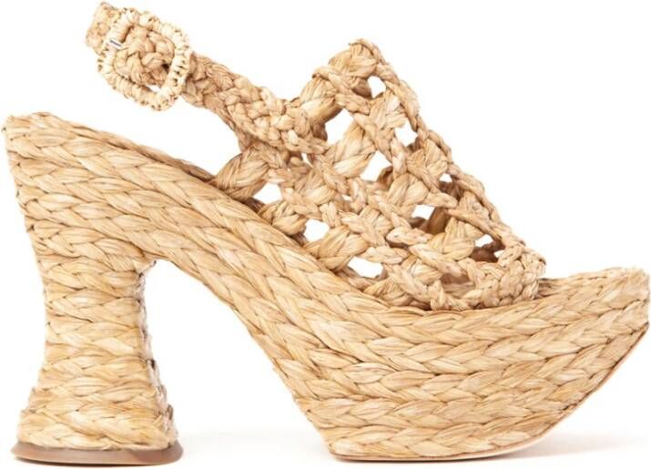 Paloma Barceló Natuurlijke Raffia Hoge Hak Sandaal Beige Dames