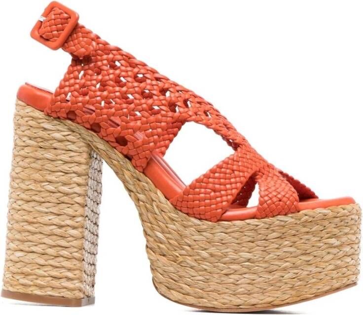 Paloma Barceló Oranje Open-Teen Hoge Blokhak Sandalen