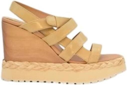 Paloma Barceló Sandalo in pelle torrone con listini zeppa legno fondo micro-corda