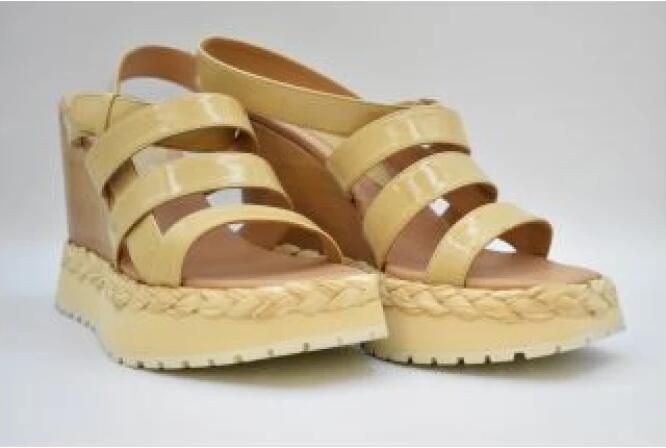 Paloma Barceló Sandalo in pelle torrone con listini zeppa legno fondo micro-corda - Foto 2