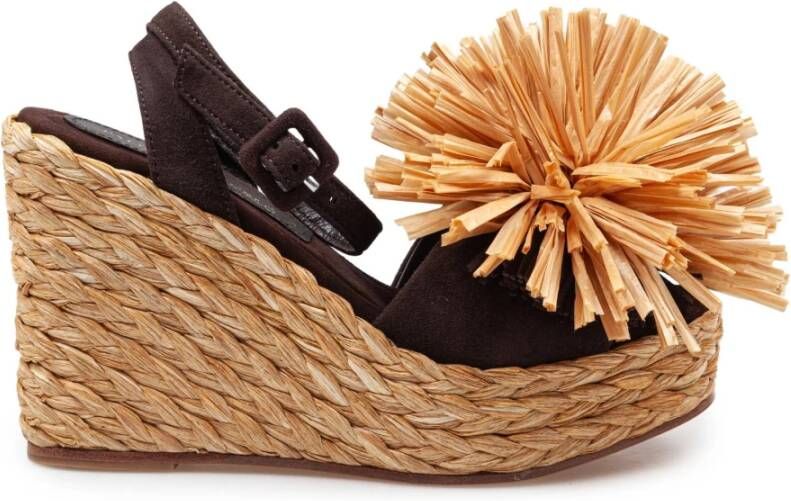 Paloma Barceló Raffia Bloem Bruine Suède Sandaal