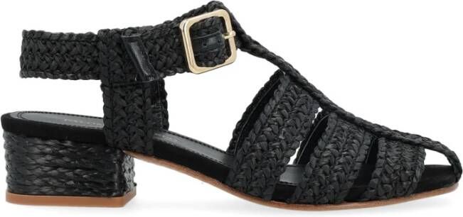 Paloma Barceló Raffia Zwarte Sandalen