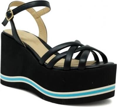 Paloma Barceló Zwarte Leren Sleehak Sandalen Ss24 Black Dames