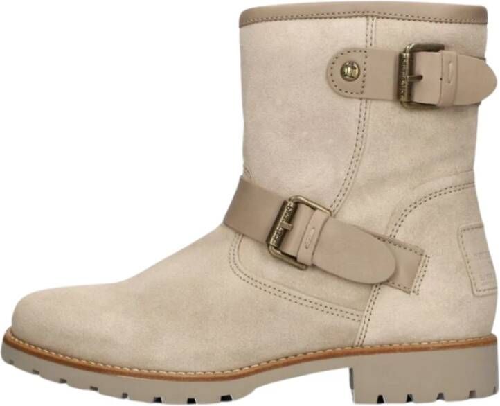 Panama Jack Taupe Suede Biker Boots Felina Beige Dames