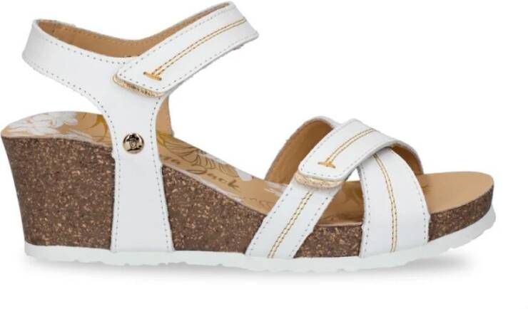 Panama Jack Witte Leren Sleehak Sandalen White Dames