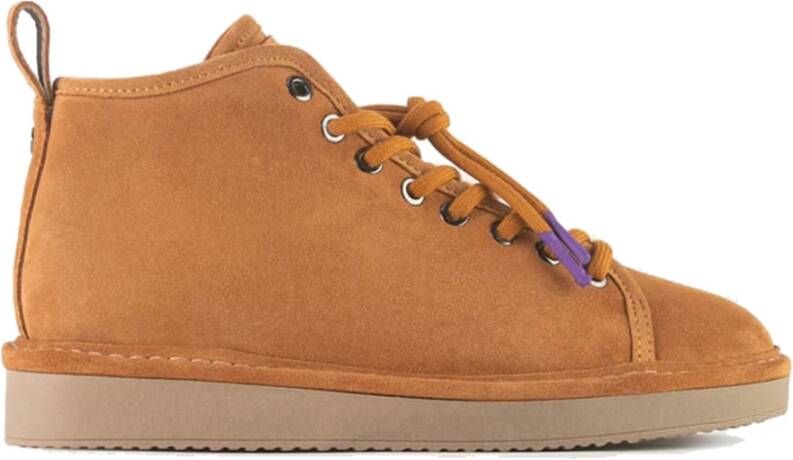 Panchic Bruine Suède Enkellaars met Nepbont Voering Brown Dames