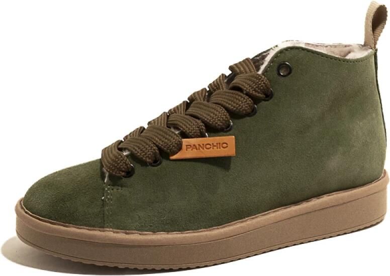 Panchic Shearling Gevoerde Veterschoenen Green Dames