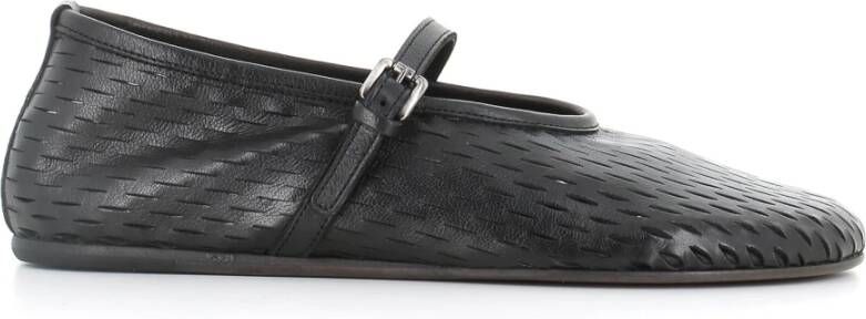 Pantanetti Zwarte leren ballerina schoenen