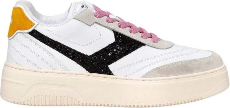 Pantofola d'Oro Witte leren sneakers met glitterdetails