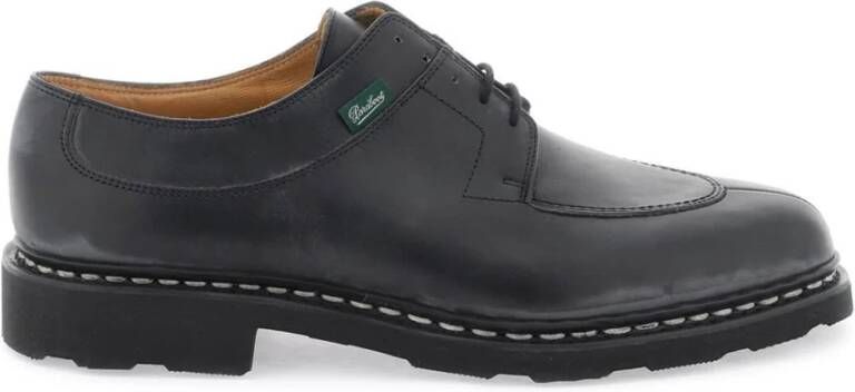 Paraboot Zwarte Leren Veterschoen met Zichtbare Stiksels Black Heren