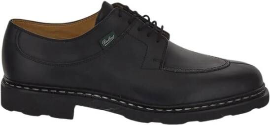 Paraboot Zwarte Leren Veterschoen met Zichtbare Stiksels Black Heren