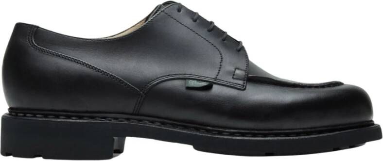 Paraboot Zwarte Leren Veterschoen met Zichtbare Stiksels Black Heren