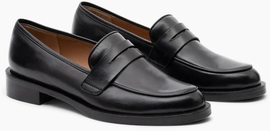 Parallele Zwarte Kalverenleren Mocassin Schoen Black Dames - Foto 5