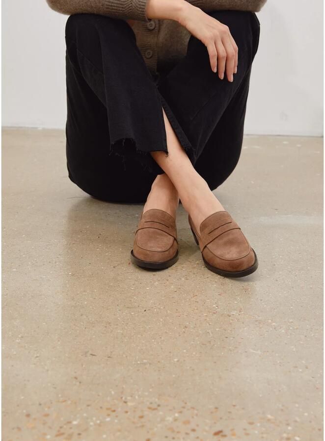 Parallele Taupe Suède Loafer met Bruine Leren Hak Brown Dames - Foto 2