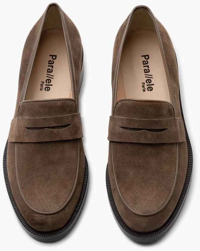 Parallele Taupe Suède Loafer met Bruine Leren Hak Brown Dames - Foto 3