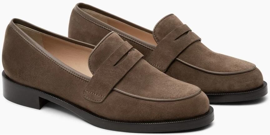 Parallele Taupe Suède Loafer met Bruine Leren Hak Brown Dames - Foto 4