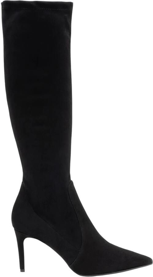 Parallele Zwarte Stretch Suède Puntige Neus Laars Black Dames