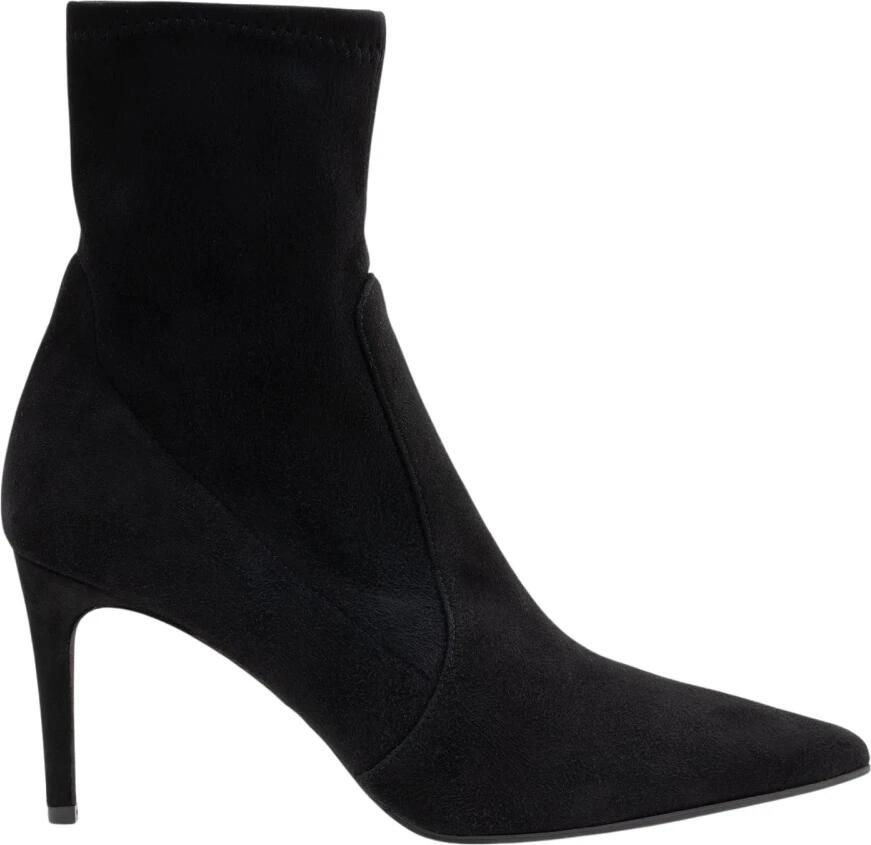 Parallele Zwarte Fluweel Puntige Enkellaars Black Dames