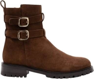 Parallele Cognac Suède Enkellaars met Sportieve Zool Brown Dames