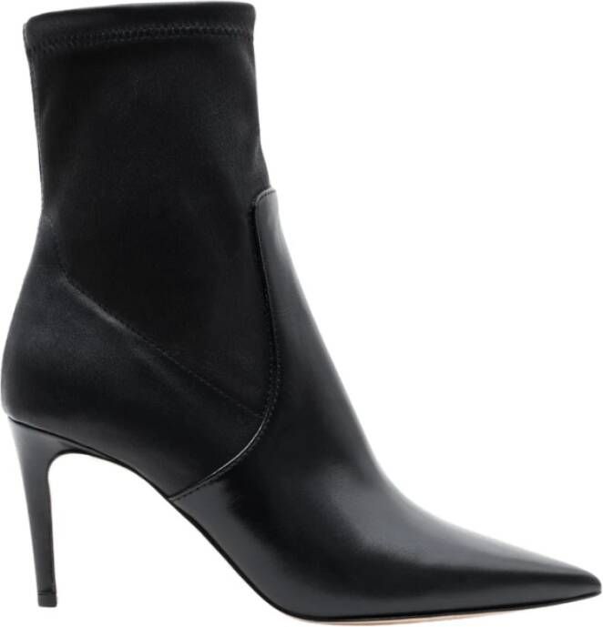 Parallele Elegante Leren Puntige Enkellaarsjes Black Dames