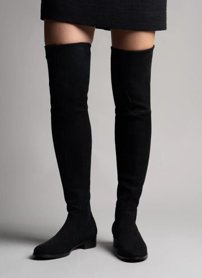Parallele Zwarte Stretch Suède Overknee Laarzen Black Dames - Foto 2