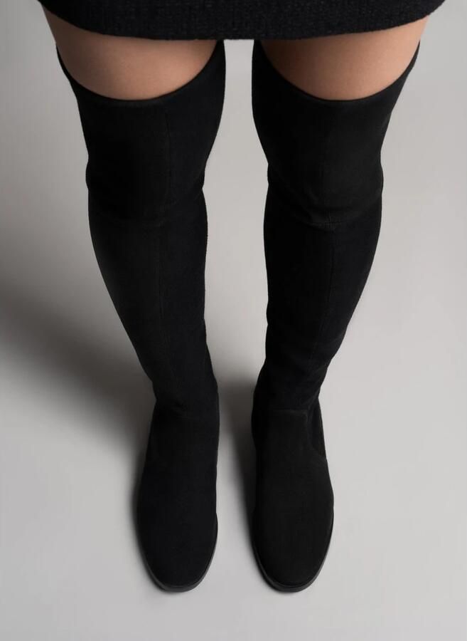 Parallele Zwarte Stretch Suède Overknee Laarzen Black Dames - Foto 3