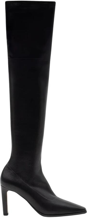 Parallele Zwarte leren dijlaarzen Black Dames